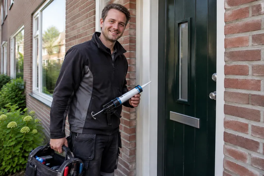 Vakman van Kitbedrijf Ommen bij de voordeur van een woning